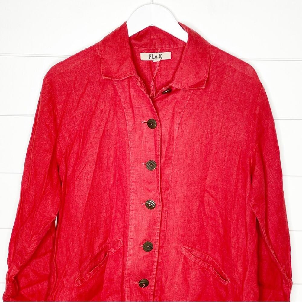 Flax Linen Button Front Long Sleeve Shirt Jacket Red Size Small - Picture 2 of 8